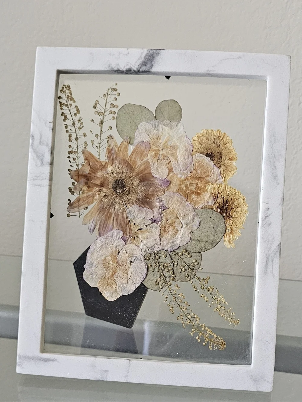 Pressed Flower Wall Art in Cream and Yellow - Unbranded